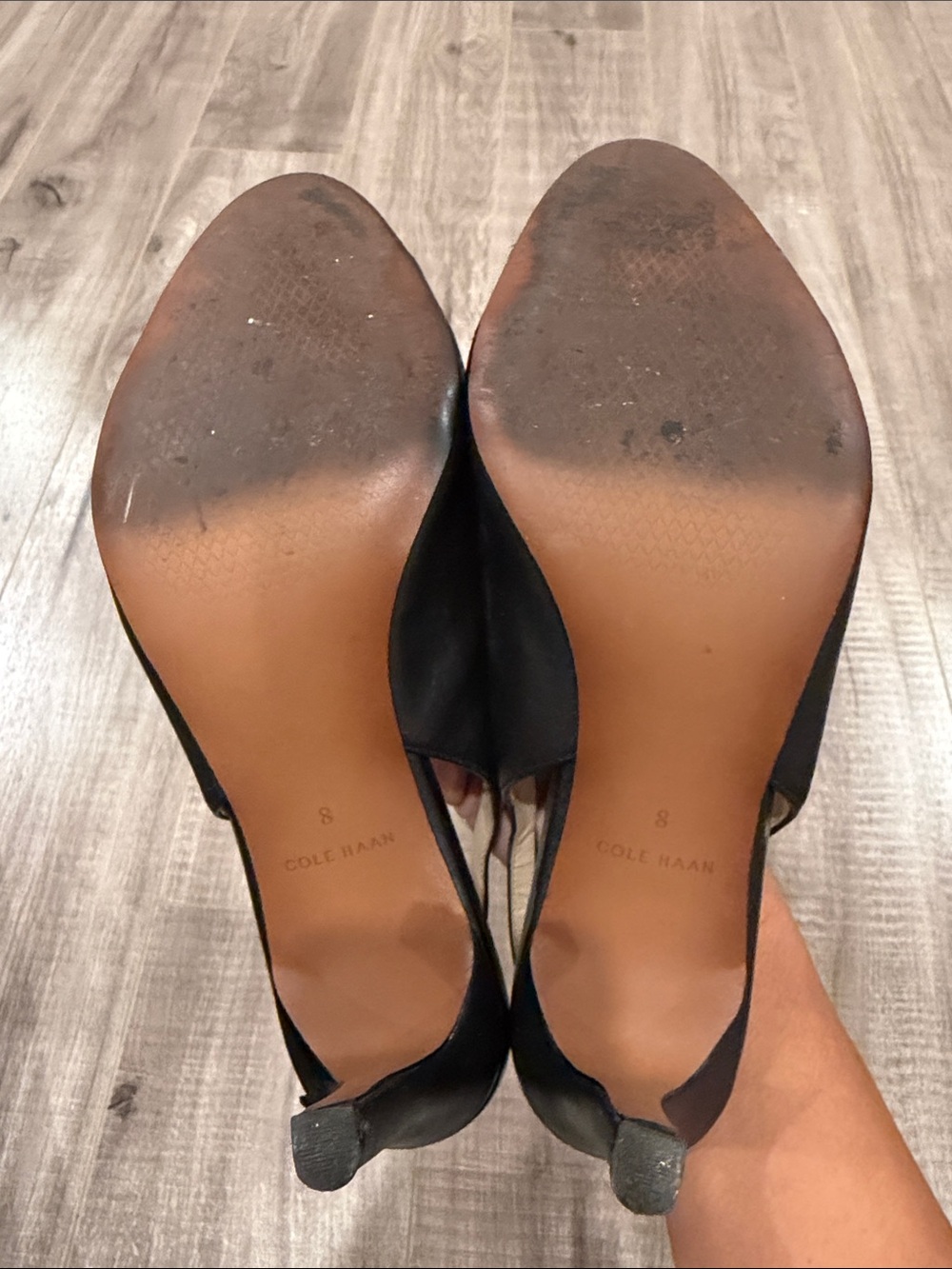 Cole Haan Black Leather Peep-Toe Slingback Heels - Picture 4 of 5